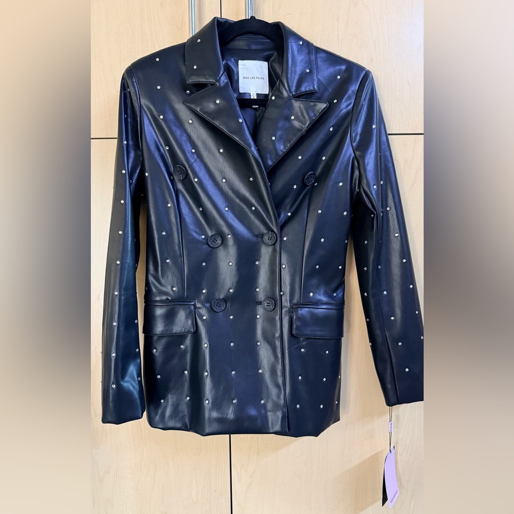 AVEC LES FILLES Women's Black Faux Leather Studded Jacket